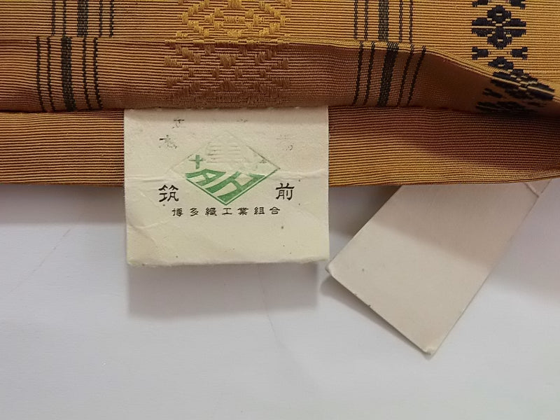 未使用　保管品　本場筑前博多織　小袋帯　半幅　細帯　献上織　金茶色　日本製品