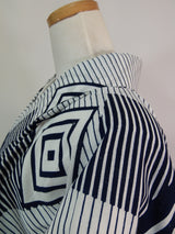Yukata teint par injection, motif Masu, yukata japonais blanc