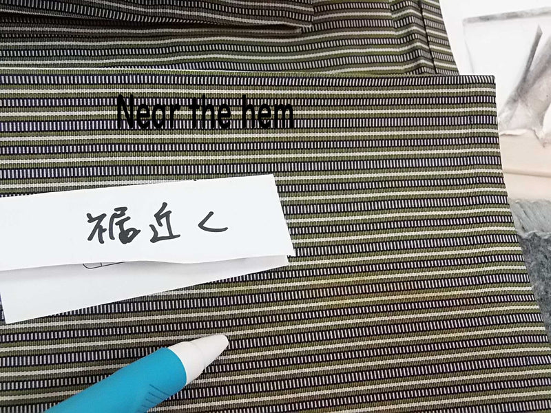 男着物用　袴パンツ 日本製　ストライプSS寸　ジュニアにも　行灯袴(スカートタイプ) くすんだ緑×グレー