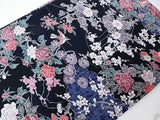 女性　着物　小紋　鳥に花模様　ちりめん　正絹　手縫い　Japanese kimono