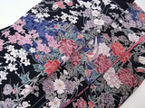 女性　着物　小紋　鳥に花模様　ちりめん　正絹　手縫い　Japanese kimono