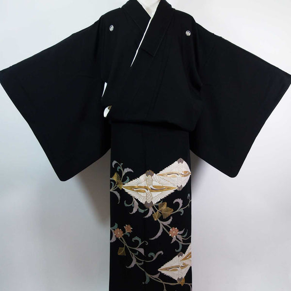 超美品　正絹　着物　黒留袖　袷　151裄62　現代　黒　鶴　金糸　鶴　五つ紋　S P1015089_600x600_crop_center.