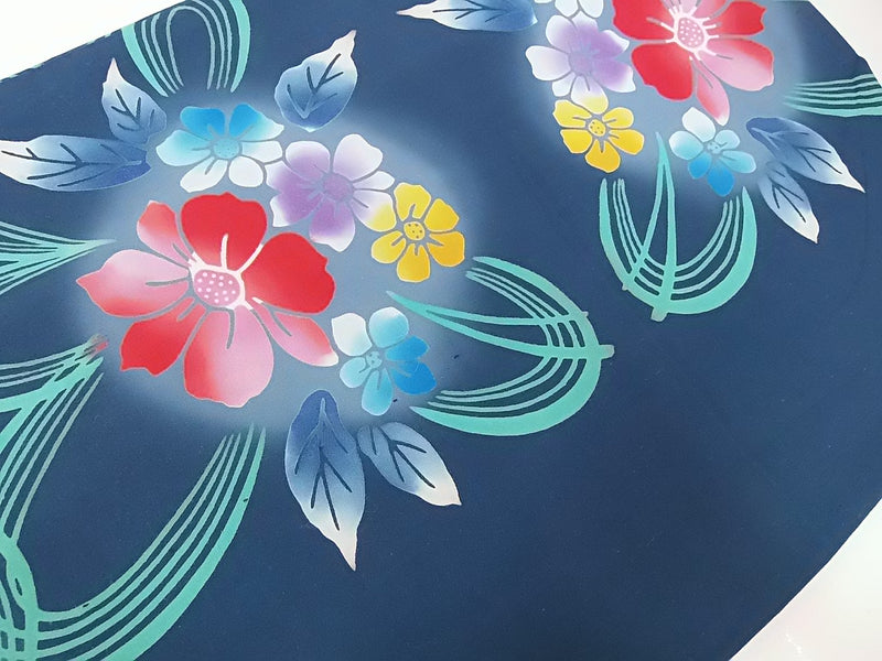 Yukata teint dans la masse, motif hortensia, cousu à la main, fabriqué au Japon, SS, également pour les juniors, yukata japonais rétro, couleur bleu-vert.
