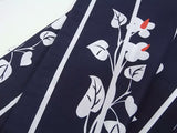 Yukata inutilisé, Yumeji Takeshita, motif floral, yukata japonais rétro, bleu marine.