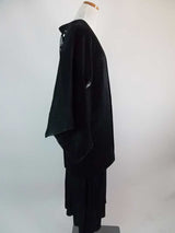 未使用的 Shibori haori 扇形圖案珠地絲綢日本和服黑色和服夾克