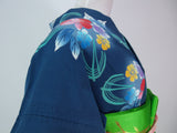正品染色浴衣，繡球花圖案，手工縫製，日本產，SS成品，適合青少年，復古日式浴衣，藍綠色