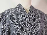Yukata Homme Teint à la Main | Motif Hishi en Losanges | Coton Japonais Cousu Main | Bleu Marine et Blanc