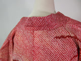 Beautiful haori, total shibori, reddish color, silk diamonds, flower pattern, silk product, Japanese product, Kimono jacket