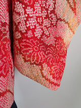 Beautiful haori, total shibori, reddish color, silk diamonds, flower pattern, silk product, Japanese product, Kimono jacket