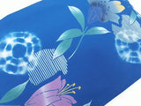Almost beautiful, genuine dyed yukata, flower pattern, retro Japanese yukata, blue color.