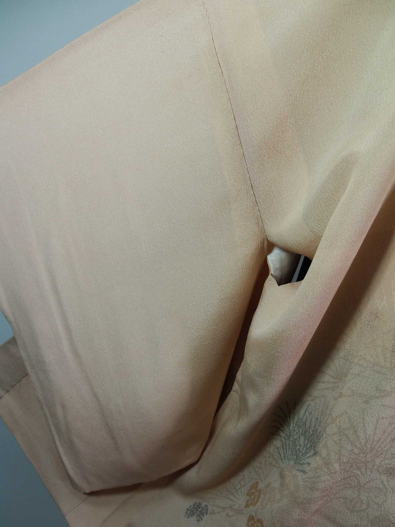 Haori, floral pattern, silk product, made in Japan, beige, hand-sewn, Kimono jacket