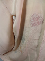 Haori, floral pattern, silk product, made in Japan, beige, hand-sewn, Kimono jacket