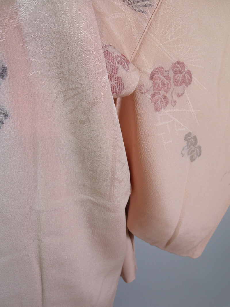 羽織　草花模様　絹製品　日本製品　ベージュ　手縫い　Kimono jacket