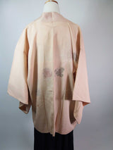 Haori, floral pattern, silk product, made in Japan, beige, hand-sewn, Kimono jacket