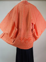Beautiful Kimono jacket made of Japanese silk with orange square pattern