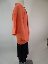 狀況良好，全光圈，橙色方形圖案，日本製造，絲綢和服夾克