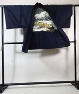 Vintage Men’s Kimono Set｜男着物3点セット 紬着物・羽織・長襦袢 正絹 手縫い 日本製 紺色  No12