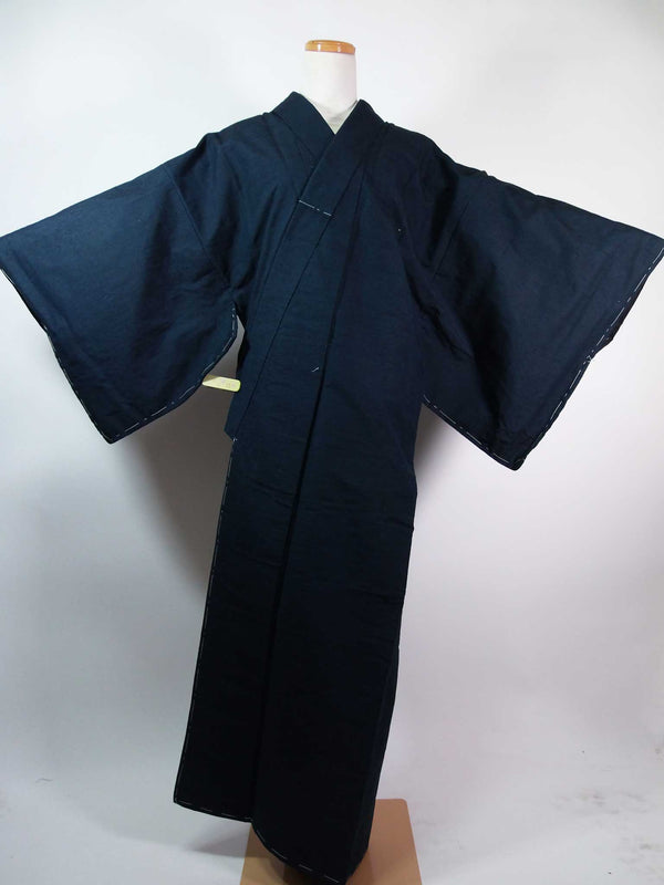 Kimono pour homme Yuki Tsumugi non utilisé, ensemble de deux kimonos avec veste haori, Yukien, uni, kimono de marque, pure soie, bleu foncé 2-5