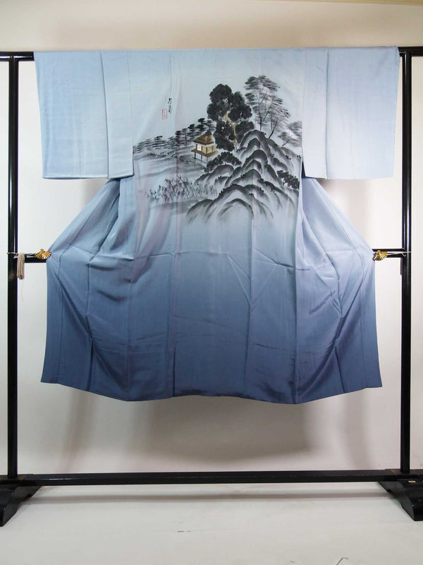 Presque beau, sous-vêtement long pour kimono d'homme, pure soie avec motif de paysage, également pour vêtements d'intérieurKimono japonais d'homme