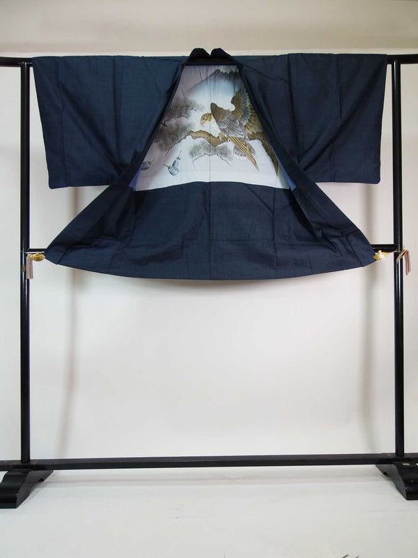 Beautiful men's kimono, haori jacket only, Oshima Tsumugi brand, tortoise shell pattern, navy blue, good for room wear