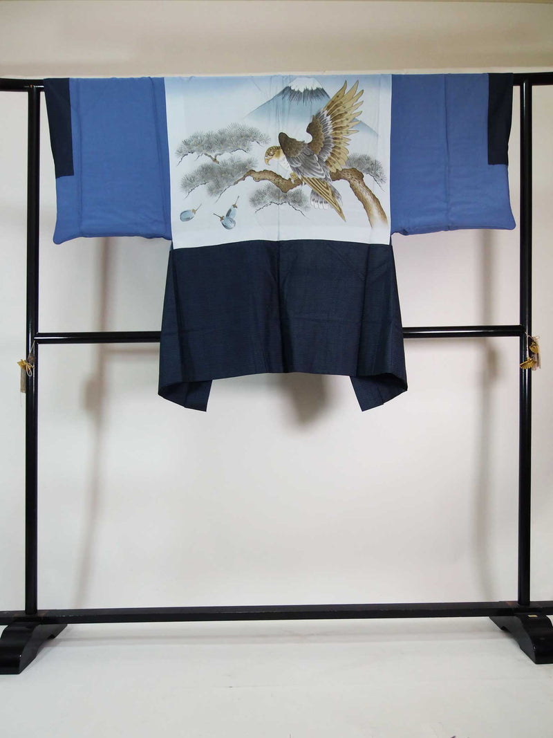 Beautiful men's kimono, haori jacket only, Oshima Tsumugi brand, tortoise shell pattern, navy blue, good for room wear