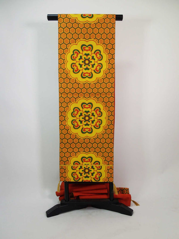 Gorgeous, tortoiseshell and Shosoin floral design on pouch obi, pure silk, table runner, recycled, long size