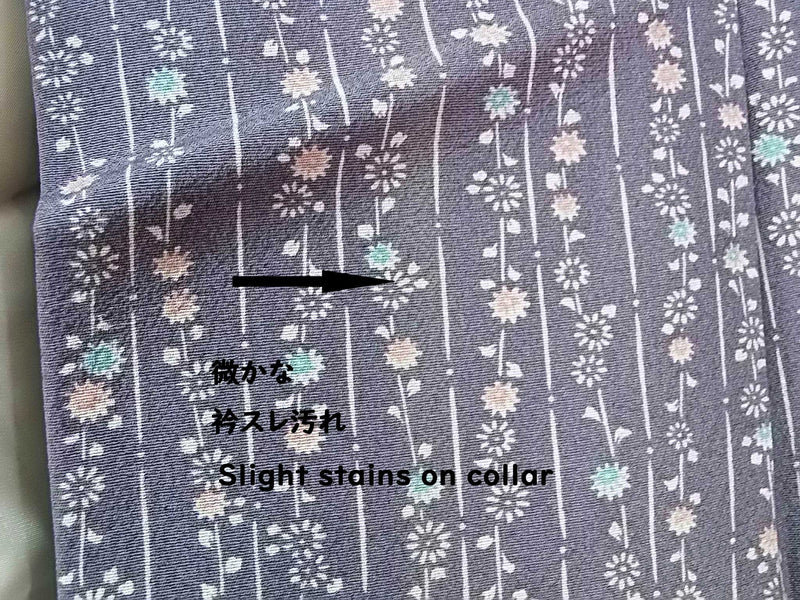 Women Kimono, komon, lovely floral pattern, pure silk, hand-stitched, crepe-purple, made in Japan