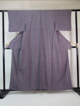 Women Kimono, komon, lovely floral pattern, pure silk, hand-stitched, crepe-purple, made in Japan