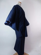 Kimono pour homme inutilisé, ensemble 2 pièces composé d'une veste haori et d'un kimono, laine, sans motif, bleu foncé, beau 2-5