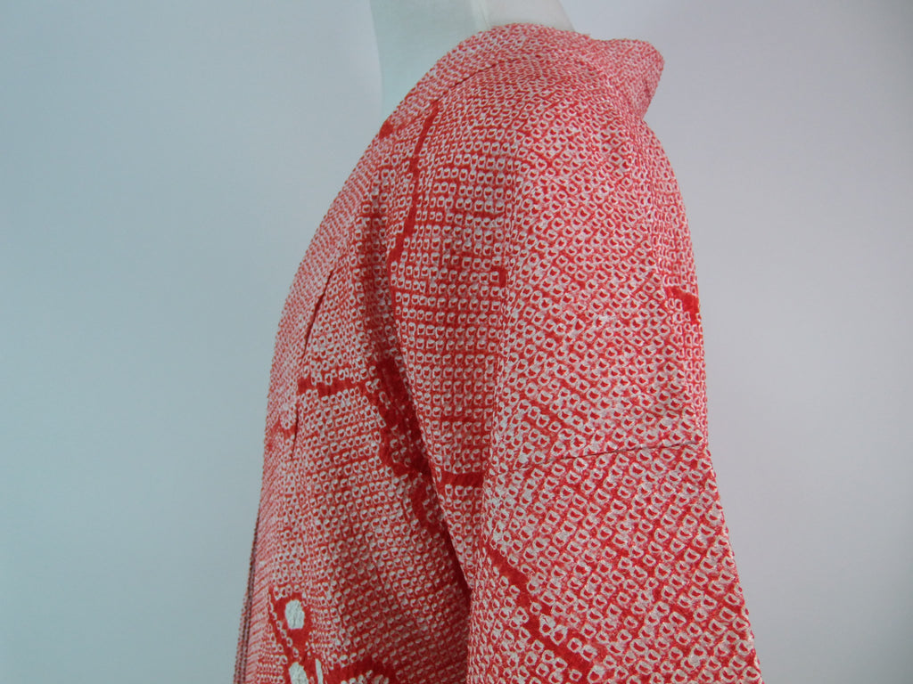 Red Haori Pattern Haori (Japanese traditional haori coat), total shibori, red, floral pa ...