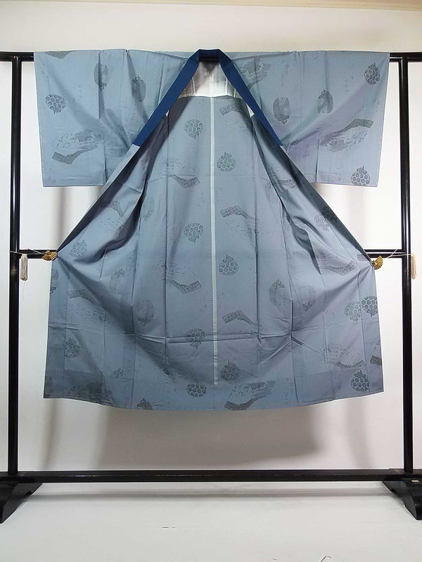 Unused, washable long underwear for men's kimono, with tea ceremony utensil design, blue-gray, also for loungewear.