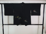 Black haori with Japanese pattern of rough waves, gold thread Kimono jacket