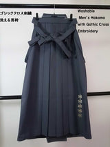 ゴシッククロス刺繍 洗える男袴 グレー ポリエステル Lサイズ 紐下92cm (36,2in)Lサイズ　日本製品　京都九重製品