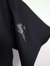 Black haori with Japanese pattern of rough waves, gold thread Kimono jacket