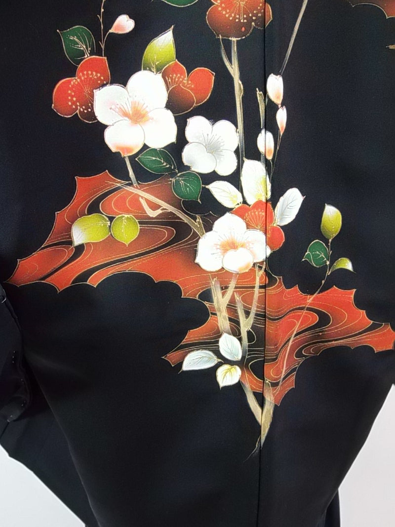 Unused black haori, Yuzen, camellia flower design, beautiful, pure silk Kimono jacket
