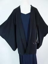 品相良好，黑色羽織，漆織，幻鳥鳳凰圖案，絲綢產品，日本產品，日本家徽和服夾克