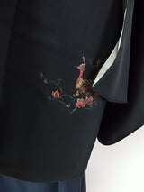 品相良好，黑色羽織，漆織，幻鳥鳳凰圖案，絲綢產品，日本產品，日本家徽和服夾克