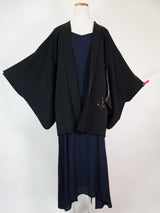 Magnifique haori noir, tissage laqué, motif phénix avec oiseau fantôme, produit en soie, produit japonais, avec écusson de la famille japonaise Veste de kimono