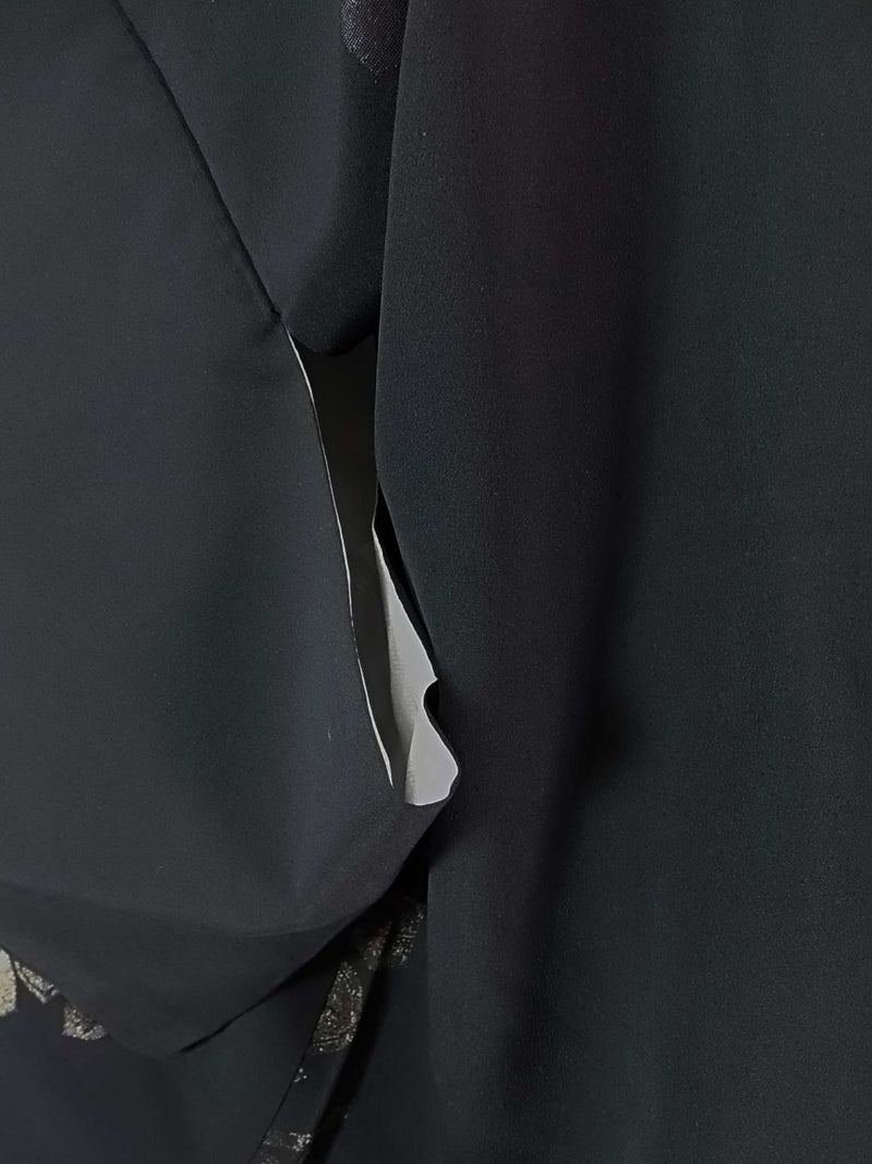 美品　黒羽織　漆織　橘模様　絹製　日本製品　日本の家紋入り Kimono jacket