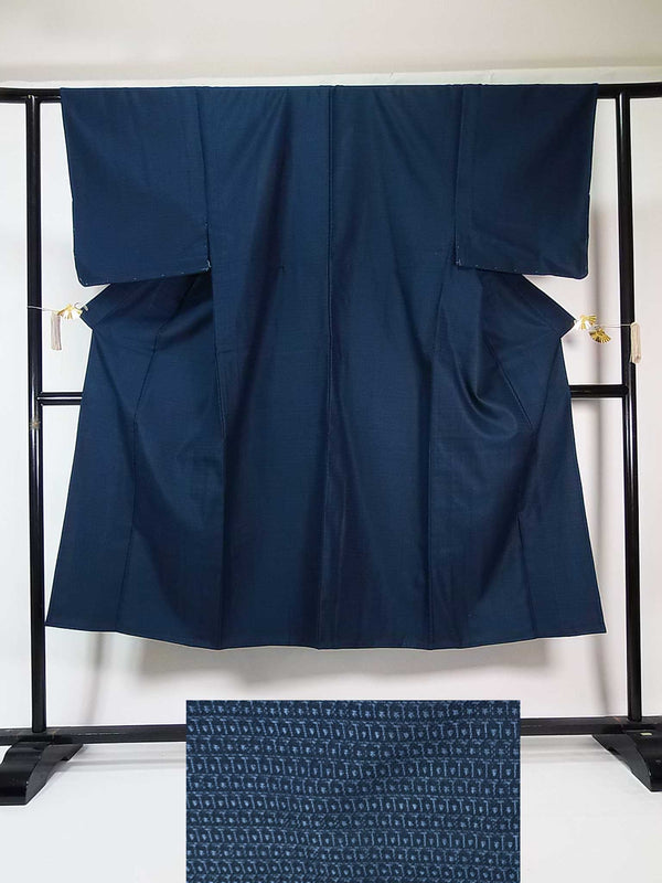 Unused men's kimono, tsumugi kimono, tortoise shell, wool, Japanese product, navy blue, kimono only Japanese men's kimono