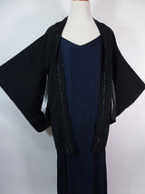 Unused, beautiful black haori, flower pattern, Japanese embroidery, silk product with Japanese family crest Kimono jacket