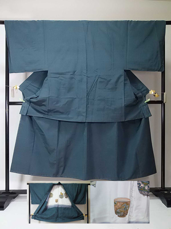 新品　男着物　羽織ジャケットと着物セット　紬着物　無柄　正絹　美品　グレー