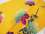 Unused, yukata, cute floral design, hand-stitched, combed, beautiful, yellowish