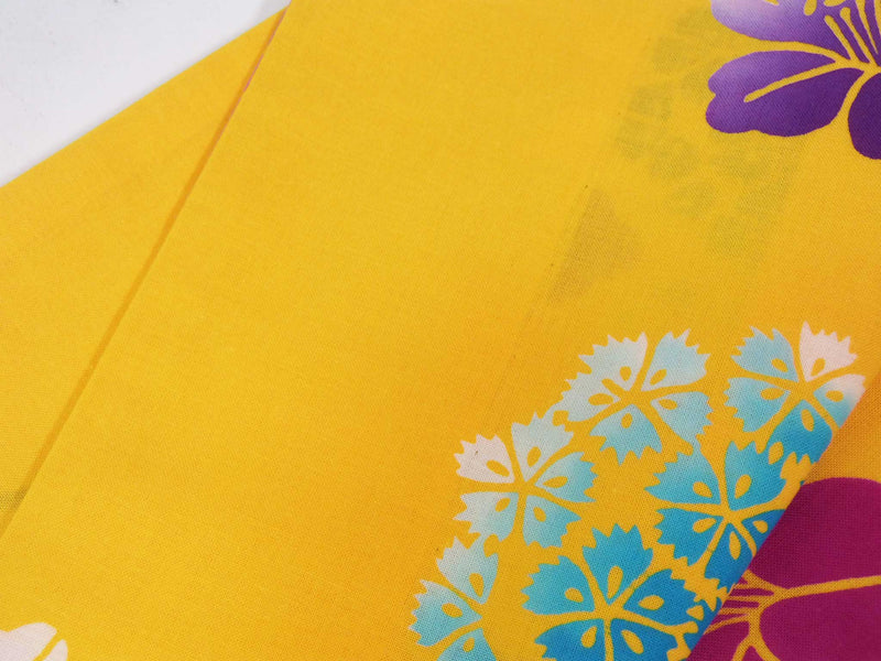 Unused, yukata, cute floral design, hand-stitched, combed, beautiful, yellowish