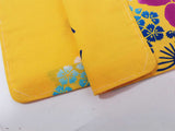 Unused, yukata, cute floral design, hand-stitched, combed, beautiful, yellowish