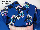 Beautiful, injected dye yukata, rose design, adult cute, hand-sewn on combed fabric, blue