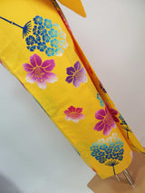 Unused, yukata, cute floral design, hand-stitched, combed, beautiful, yellowish