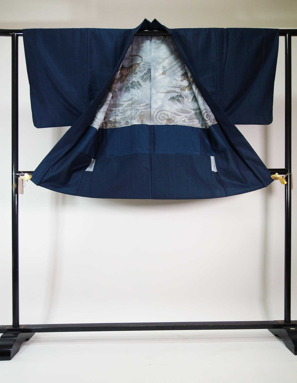Beautiful men's haori jacket, tortoise shell, omochi wool, navy blue ...