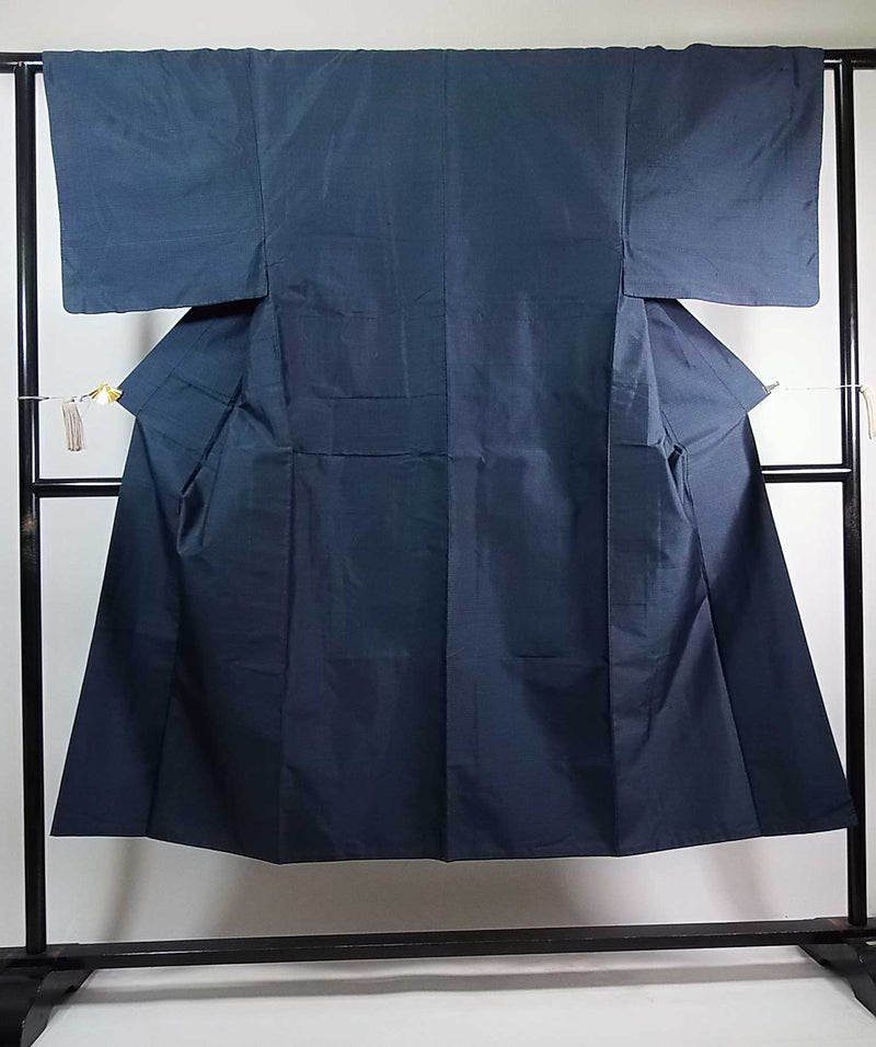 大島紬 男着物 三点セット 正絹 羽織 長襦袢 紺色 亀甲文様 メンズ着物