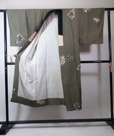 焦茶に薫る和の風格 Men’s Kimono Haori Set 羽織 長襦袢 3点セット 紬調 やや難あり　No11